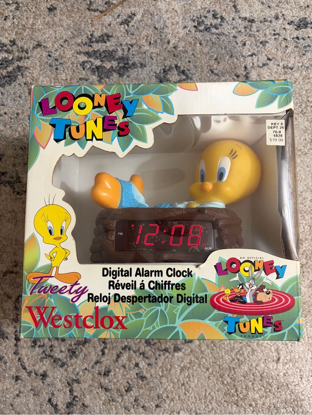 Vintage 1996 Tweety Digital Alarm Clock by Westclox - Yellow & Brown